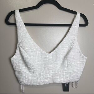 Lulu's Chic and Sophisticated Ivory Tweed Cropped Tank Top Size Small NWOT